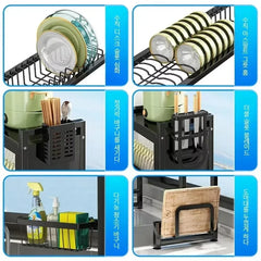 Sink Dish Cabinet Scalable Adjustment Stainless Steel Drain Rack Tabletop Bowl and Plate Organizer Household Kitchen Accessories