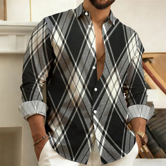 Men's plaid long-sleeved shirt, men's casual shirt, stylish and sophisticated trendy top, sizes S-6XL, comfortable fabric.