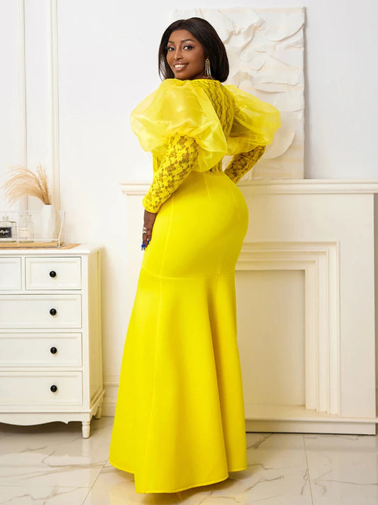 Women Long Wedding Evening Dresses See Through Lace Long Sleeve Mermaid Floor Length Maxi Gowns Large Size Celebrity Night Out SHOWLU FASHION STORE