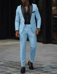 Men's New Fashion Business Casual Two-piece, Comfortable and Breathable Slim-fit Side Slit Single-button Suit Jacket+trousers
