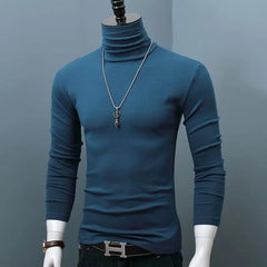 Men's Classic Autumn Winter Turtleneck T-Shirt Dark Red Stretch Casual Turtleneck Top Plus Size Long Sleeve Tee Shirts Young Men