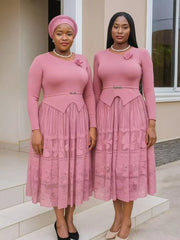 Miyake Miyake Plus Size Pleated Women's Dress Lace Corsage Slim Fit