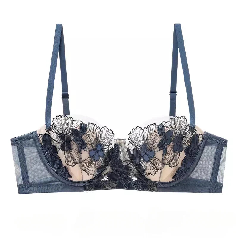 Rabbit Ears Big Chest Small Thin Bra French Underwear Soft Underwire Sexy European and American Embroidery Bra Set for Women SHOWLU FASHION STORE