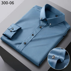 Men's Silk Shirts Long Sleeve Diamond Button New Stretch Silky Business Formal Social No Iron Anti Wrinkle Soft Fashion Clothes