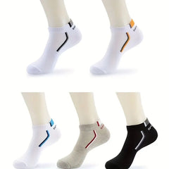 10/5/3pairs Men's Fashion Sports Socks, Striped Cotton Sweat Absorption Breathable Comfortable Ankle Socks