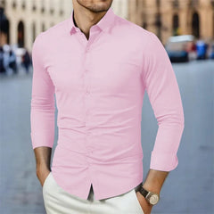 New Men's Business Casual Long Sleeved Solid Color Shirt Wrinkle Resistant Wrinkle Free Comfortable All Season Versatile Top