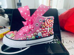 Random Lollipop Rainbow Candy Canvas Simulation DIY Kids Pearls Sneakers For Girl Birthday Party Dollbling Handmade Bling Shoes SHOWLU FASHION STORE