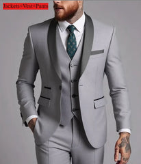 Men's Formal Suit Set Business Casual Slim Fit Tuxedo for Wedding, Long Sleeve Notch Lapel, Groom