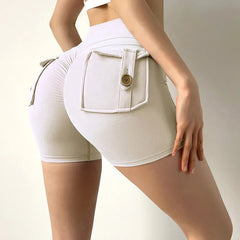 Summer Peach Butt Fitness Exercise Three-Quarter Pants Cargo Air Dry Pocket Yoga Tight lift the hips Women's Shorts