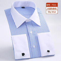 Quality & Gentle Formal Mens French Cuff Dress Shirt Men Long Sleeve Solid Striped Style Men's Shirts Cufflink Include Plus Size