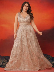 Lucyinlove Plus Size Luxury Deep V-Neck Sequins Blue Evening Dress Women Elegant V-back Wedding Party Long Prom Cocktail Dresses SHOWLU FASHION STORE