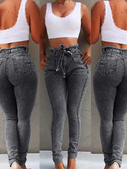 High Waist Jeans For Women Slim Stretch Denim Jean Bodycon Tassel Belt Bandage Skinny Push Up Jeans Woman clothe 4XL 5XL SHOWLU FASHION STORE