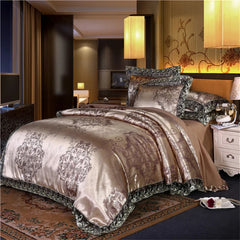 Nordic Satin Jacquard Duvet Cover Set Luxury Flower Bedding Set Adlut Quilt Cover Pillowcases Sheet Twin Queen King Home Texiles SHOWLU FASHION STORE