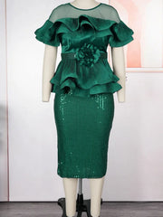 Elegant African Dresses For Women 2025 New Fashion Ruffle Wedding Party Midn Dress Plus Size Turkey Sequin Evening Gown