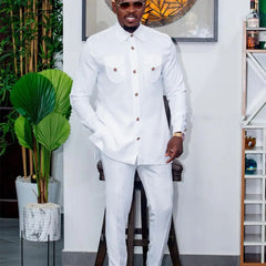 2025 New men's suit, white pocket, 2-piece set, luxury wedding casual suit, traditional African style of ethnic minorities