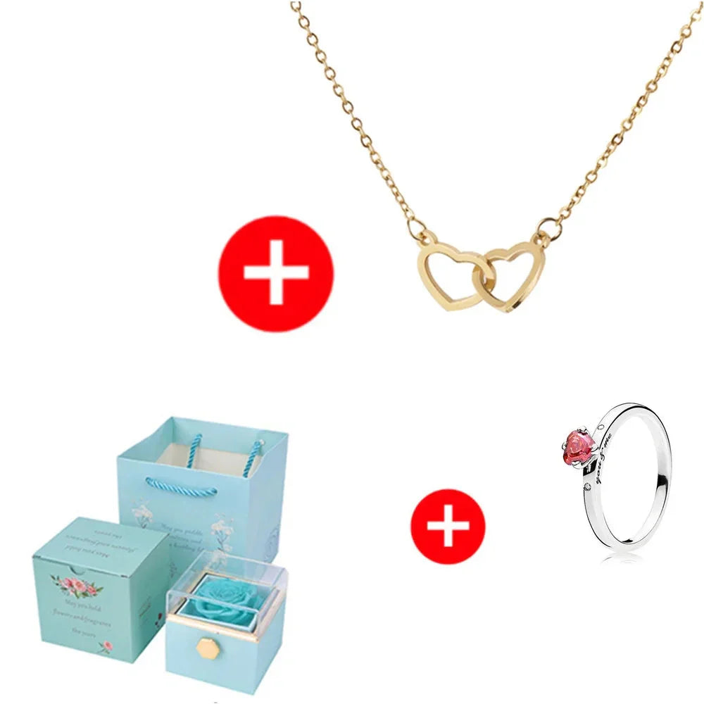 2024 New Valentine Eternal Rose Jewelry Ring Box Rotate Wedding Pendant Necklace Storage Case for Women Girlfriend SHOWLU FASHION STORE