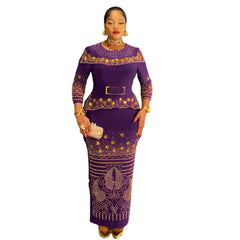African Party Dresses for Women Plus Size Dashiki Diamond Bodycon Maxi Long Dress Elegant Turkey Muslim Wedding Evening Gown