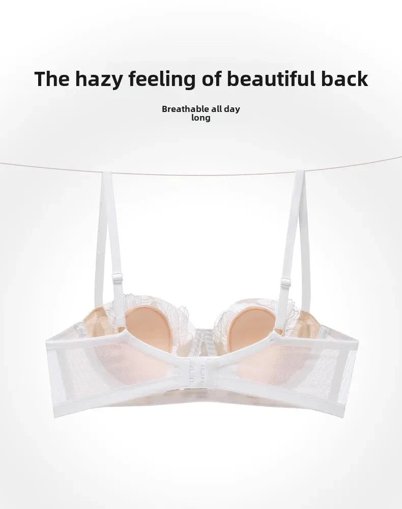Rabbit Ears Big Chest Small Thin Bra French Underwear Soft Underwire Sexy European and American Embroidery Bra Set for Women SHOWLU FASHION STORE