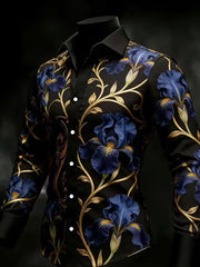 New men's fashionable 3D flame printed shirt with casual long sleeved button design and fashionable shirt top