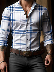 Men's New Spring And Autumn Button Down Shirt Check Print Long Sleeve Luxury Shirt Flip Lapel Oversized Outdoor Street Shot Tops