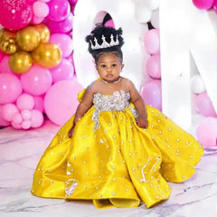 Fuchsia Beading Girl's Birthday Party Dresses Customized Ball Gown Puffy Flower Girl Dress Princess Baby Kids Pageant Gowns