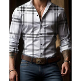 Men's New Spring And Autumn Button Down Shirt Check Print Long Sleeve Luxury Shirt Flip Lapel Oversized Outdoor Street Shot Tops