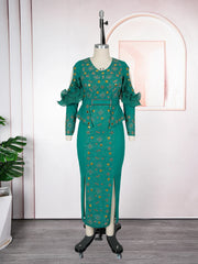 Plus Size African Party Dresses for Women Dashiki Diamond Bodycon Slit Long Dress Elegant Turkey Muslim Wedding Evening Gown