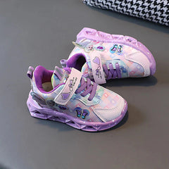 Disney Girls' Casual Shoes Led Light Shoe Leather Fashionable Children's Sports Frozen Princess Elsa Pink Purple Shoes Sneakers SHOWLU FASHION STORE