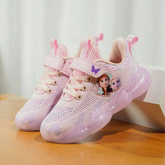 Disney Girls' Casual Shoes Mesh Breathable Running Shoes Sneakers Pink Purple Frozen Priness Elsa Shoes Size 26-37 SHOWLU FASHION STORE