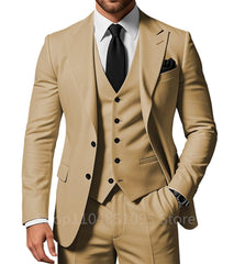 3 Piece Solid Wedding Men Suits Formal Groom Tuxedos Prom Party Male Suits Fashion Men Clothing Set Peak Lapel Jacket Pants Vest