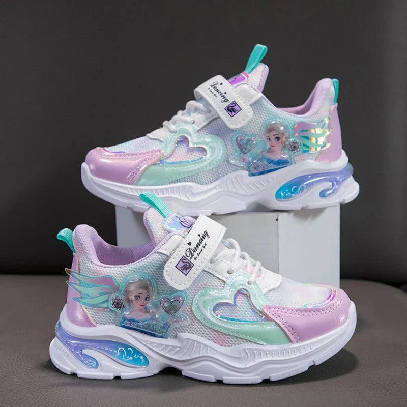 Disney Girls' Casual Shoes Frozen Priness Elsa Sneakers Mesh Leather White Breathable Sole Children's Sport Shoes Size 26-37 SHOWLU FASHION STORE