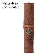 1PC Creative Treasure Map Retro Pencil Case Leather Large Capacity Roll Pencil Bag Embossed Buckle Simple Stationery Box Roll Po