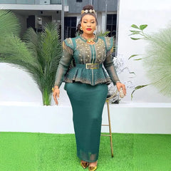 2025 Spring African Clothes for Women 2 PCS Sets Tops and Skirts Suit Dashiki Ankara Outfit Robe Plus Size Wedding Party Dresses SHOWLU FASHION STORE