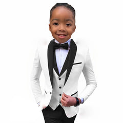 Suit For Boys White Jacket Royal Blue Collar 3 Piece Wedding Kids Tuxedo Formal Party Clothes 2-16 Years Old Children Suits