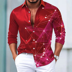 Men's Gradient Geometric Print Long Sleeve Shirt Fashionable Designer Lapel Button up for Outdoor Leisure Vacation