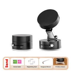 A magnetic vacuum suction cup phone holder for cars shown with its included accessories.