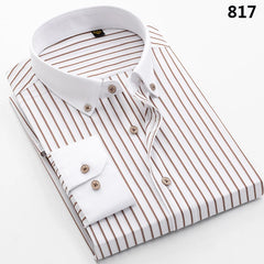 Men's pure cotton long sleeved shirt slim fit high-end light luxury 100 count striped heterochromatic collar wrinkle resistant a