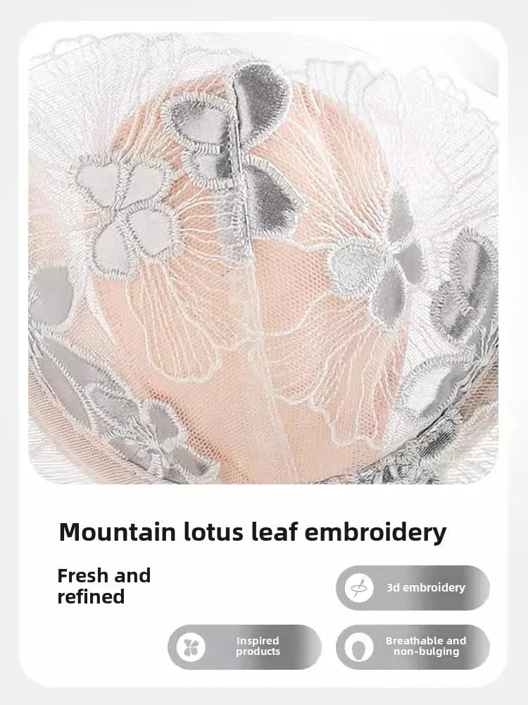 Rabbit Ears Big Chest Small Thin Bra French Underwear Soft Underwire Sexy European and American Embroidery Bra Set for Women SHOWLU FASHION STORE