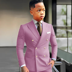 High-end Navy Blue Solid Boy Suits Elegant Peak Lapel Double Breasted Two Piece Fashion Business Casual Wedding Party Tuxedo