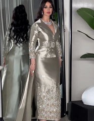 Silver Grey Sheath Prom Dresses Long for Women 2025 Beading Crystal Diamond Formal Evening Gowns Customized SHOWLU FASHION STORE