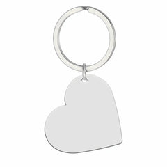 A silver heart-shaped keychain with a smooth, blank surface attached to a metal ring.