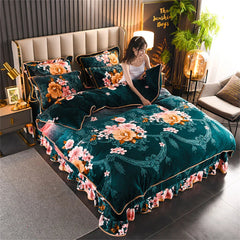 Winter Warm Coral Velvet Bedding Sets Home Double-Sided Thickened Flannel Four-Piece Set Quilt Cover Sheet Milk Velvet Bed Skirt SHOWLU FASHION STORE