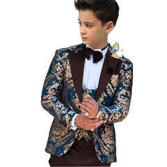 Floral Boy Suits for Wedding 3-piece Set Kids Groom Tuxedo Top Jacket with Vest Pants Custom made 2-16 Years Old Child Suit