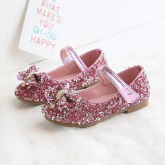 Fashion Girls Shoes Kids Flats Shoes Sequins Rhinestone Princess With Butterfly-Knot Flats Shoes For Students SHOWLU FASHION STORE