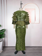 Plus Size African Party Dresses for Women Dashiki Sequin Sexy Bodycon Slit Long Dress Elegant Turkey Muslim Wedding Evening Gown