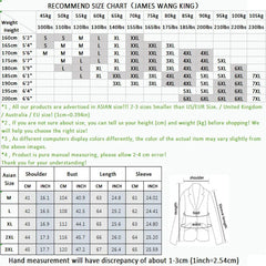 A size recommendation chart for a men's blazer featuring height and weight conversion tables.