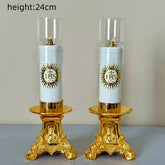 Catholic Oil Lamp Candle Stick With Windshield And Base With Gold Gilded Religious Symbol For Home Altar Church Supplies