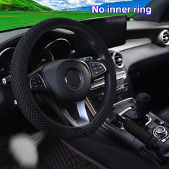 3-piece Massage Mesh Cloth Breathable Car without Inner Ring Steering Wheel Cover Handbrake Cover Handle Cover 14.5-15INCH