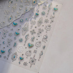 Elegant Gold Scepter 5D Nail Art Stickers Gorgeous Gemstone Luxury Courtly Pattern Necklace Frame Self Adhesive Manicure Decals