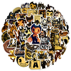 A collection of fifty Bendy and the Dark Revival themed stickers featuring various characters.
